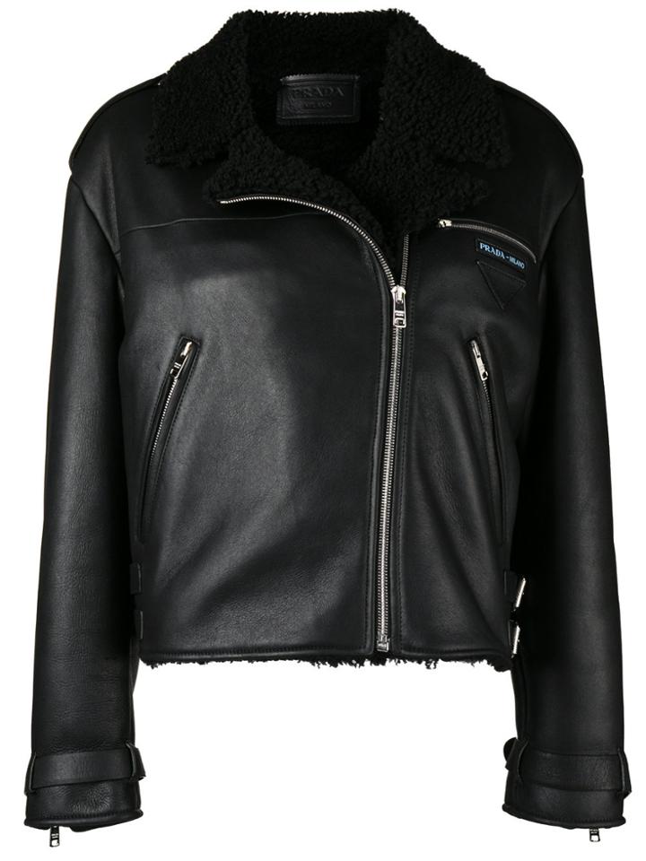 Prada Shearling Lined Bomber Jacket - Black