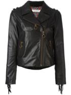 Philosophy Di Lorenzo Serafini Biker Jacket, Women's, Size: 38, Black, Buffalo Leather/polyester