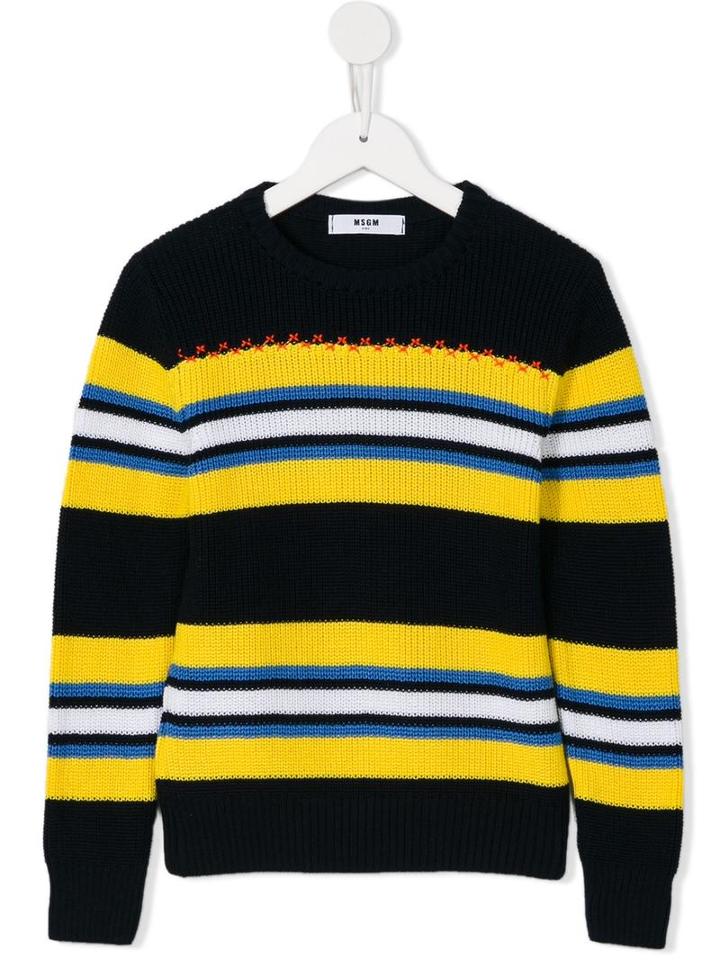 Msgm Kids Striped Jumper, Boy's, Size: 12 Yrs, Blue