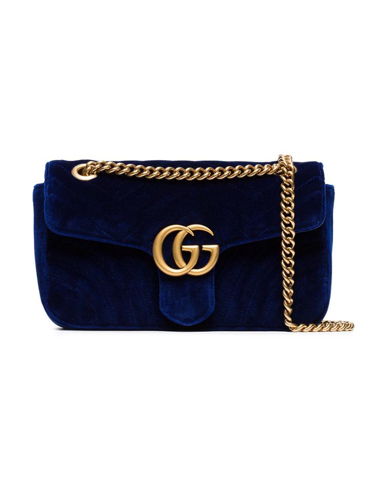 Gucci Blue Marmont Small Quilted Velvet Shoulder Bag