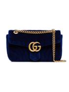 Gucci Blue Marmont Small Quilted Velvet Shoulder Bag