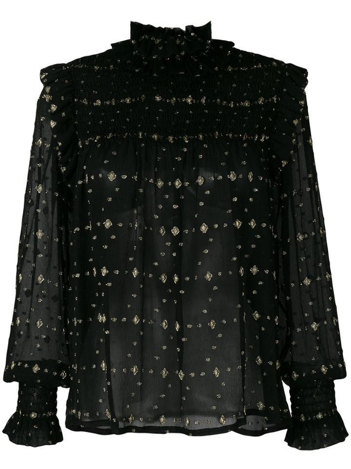 Saint Laurent Smocked Diamonds Fil Coupe Blouse - Black