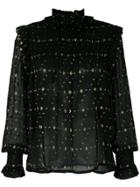 Saint Laurent Smocked Diamonds Fil Coupe Blouse - Black