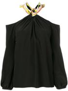 Emilio Pucci Off-shoulder Tie-neck Silk Top - Black