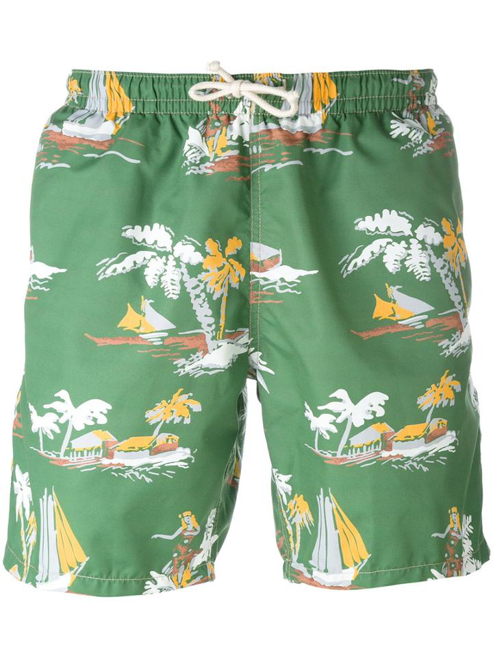 Drumohr - Tropical Print Swim Shorts - Men - Cotton - M, Green, Cotton