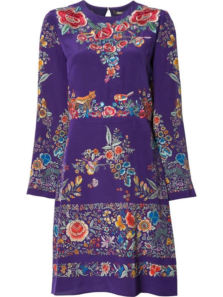 Roberto Cavalli Floral Print Dress, Women's, Size: 40, Pink/purple, Silk