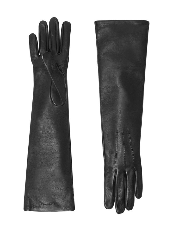 Burberry Long Silk-lined Lambskin Gloves - Black
