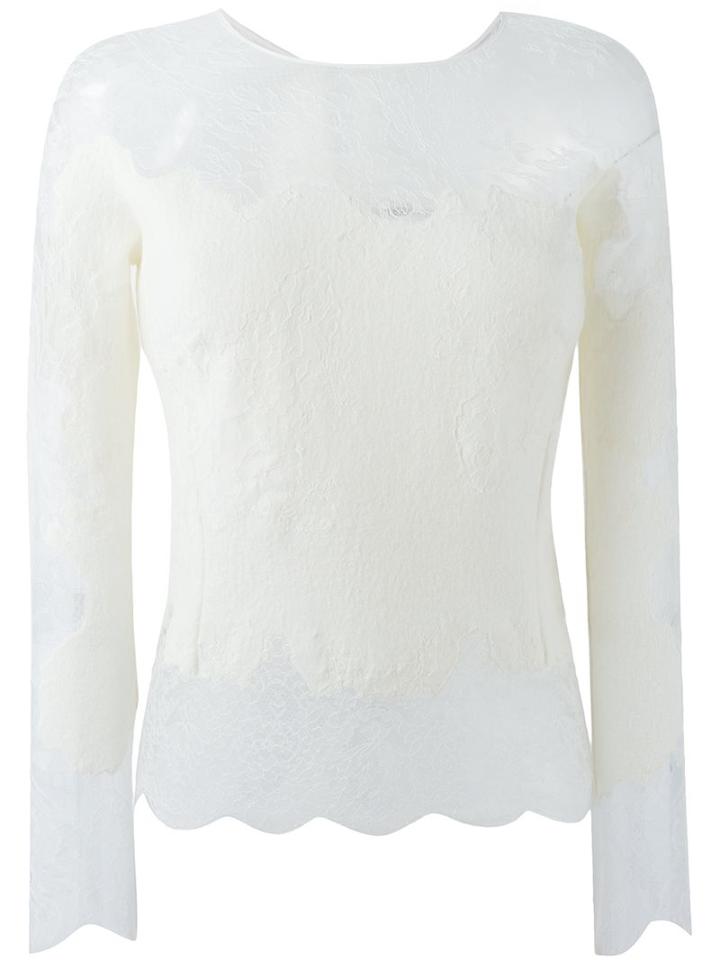 Ermanno Scervino Lace Insert Knitted Top, Women's, Size: 42, White, Silk/polyamide/cashmere/wool