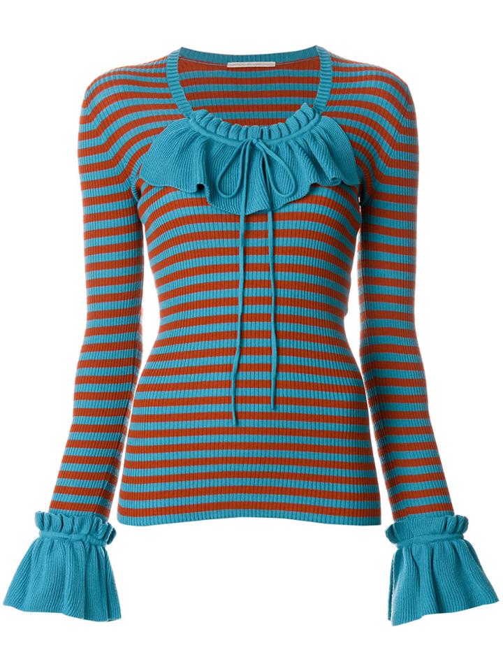 Marco De Vincenzo Striped Frill Neck Top - Blue