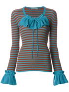 Marco De Vincenzo Striped Frill Neck Top - Blue