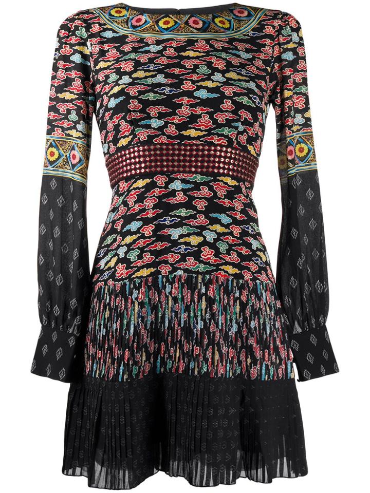 Saloni Patchwork Pleated Dress - Black