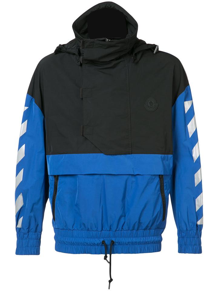 Moncler X Off-white Vinyl-panelled Printed Jacket, Men's, Size: 2, Blue, Polyester/polyurethane/polyimide