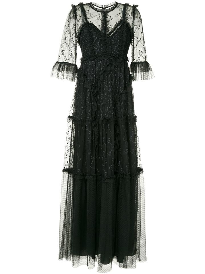 Needle & Thread Floral Embroidered Gown - Black