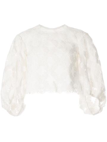 Cecilie Bahnsen Agnes Embroidered Cropped Blouse - White