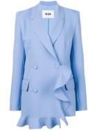 Msgm Double-breasted Ruffle Blazer - Blue