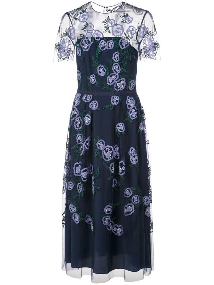 Carolina Herrera Sheer-panel Midi Dress - Blue