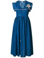 Natasha Zinko Floral Embroidered Empire Fitted Dress - Blue