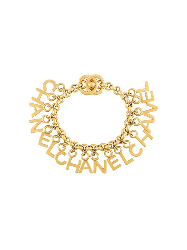 Chanel Vintage Alphabet Charm Bracelet, Women's, Metallic