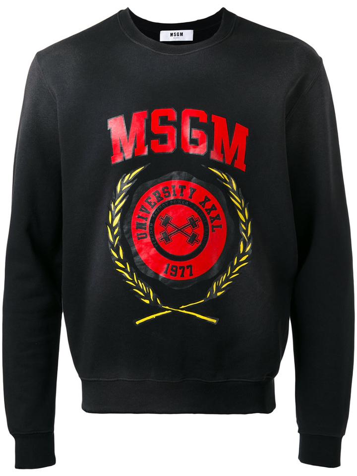 Msgm Logo Print Sweatshirt, Size: Xl, Black, Cotton
