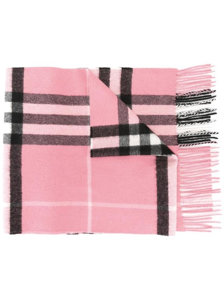 Burberry - Checked Scarf - Women - Cashmere - One Size, Women's, Pink/purple, Cashmere