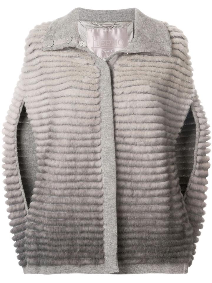 Herno Ribbed Fur Cape - Grey