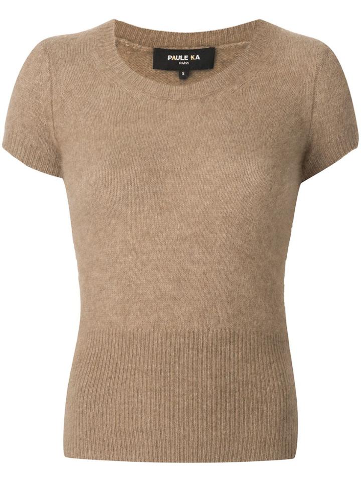 Paule Ka Ribbed Knit Top - Brown