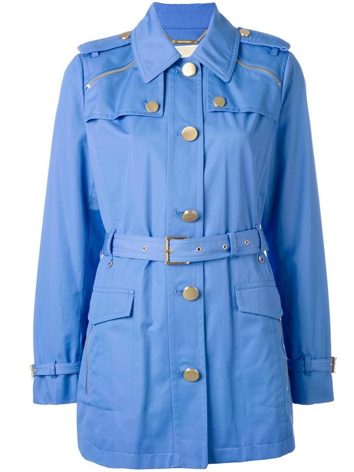 Michael Michael Kors Belted Military Jacket, Women's, Size: Medium, Blue, Cotton/polyester/spandex/elastane