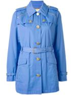 Michael Michael Kors Belted Military Jacket, Women's, Size: Medium, Blue, Cotton/polyester/spandex/elastane