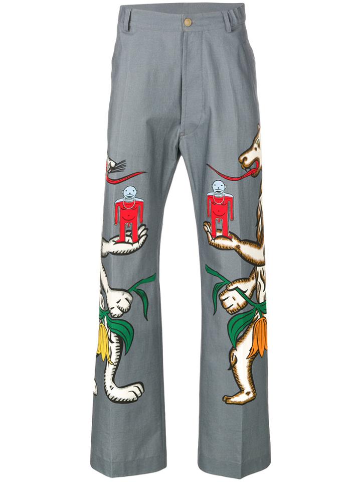Walter Van Beirendonck Printed Bootcut Trousers - Grey
