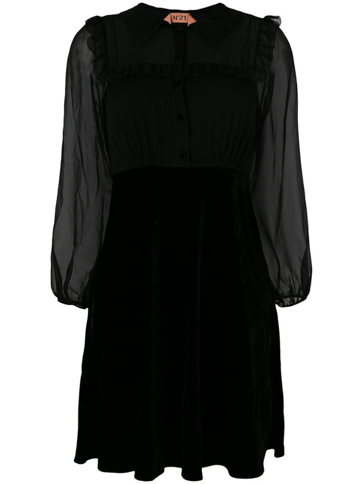 No21 Ruffle-trim Velvet Dress - Black