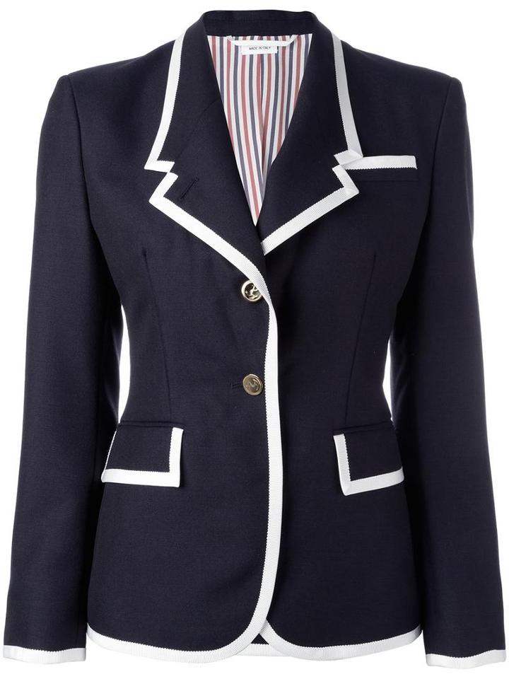 Thom Browne Grosgrain Trim Blazer, Women's, Size: 44, Blue, Silk/polyester/mohair/wool