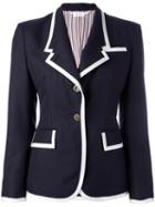 Thom Browne Grosgrain Trim Blazer, Women's, Size: 44, Blue, Silk/polyester/mohair/wool