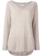Chinti And Parker Shirt Hem V-neck Sweater, Women's, Size: Large, Nude/neutrals, Cashmere