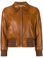 Prada Leather Bomber Jacket - Brown