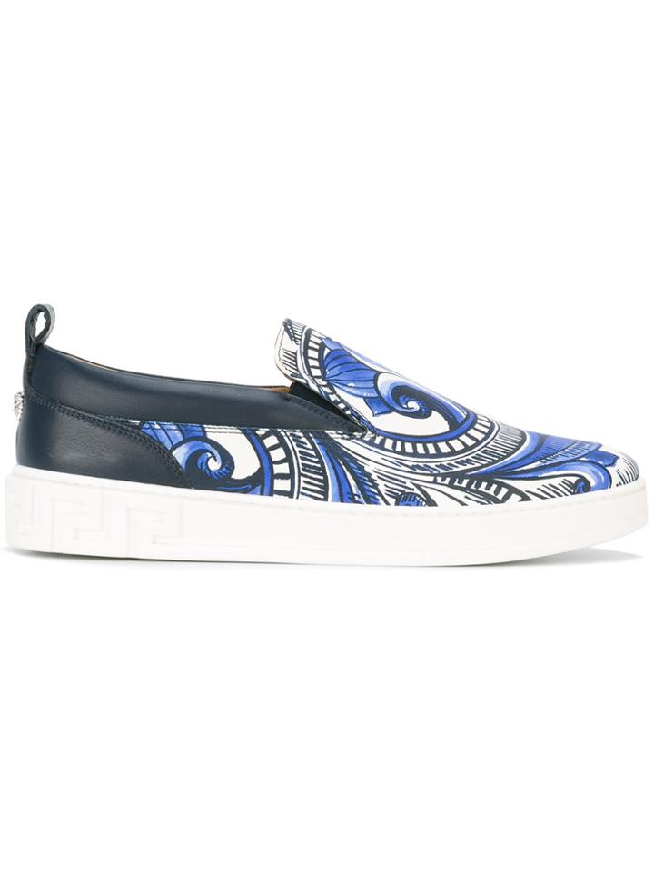 Versace Painted Baroque Slip-on Sneakers - Blue