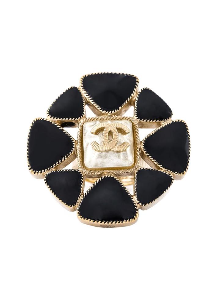 Chanel Vintage Logo Cocktail Ring - Metallic