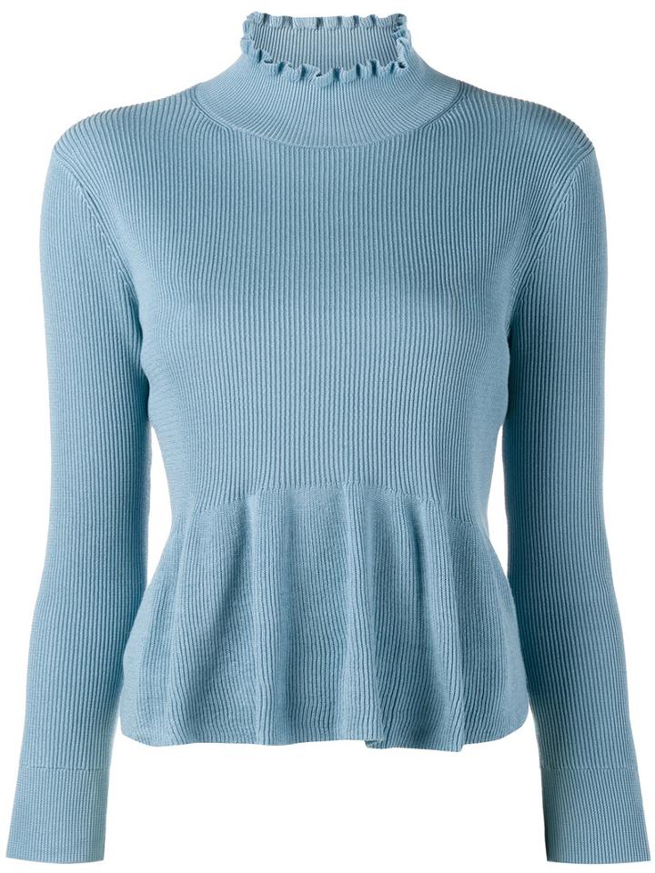Dries Van Noten Narrow Knitted Peplum Top, Women's, Size: Xs, Blue, Cotton