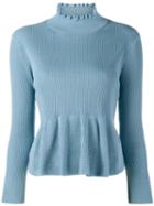 Dries Van Noten Narrow Knitted Peplum Top, Women's, Size: Xs, Blue, Cotton