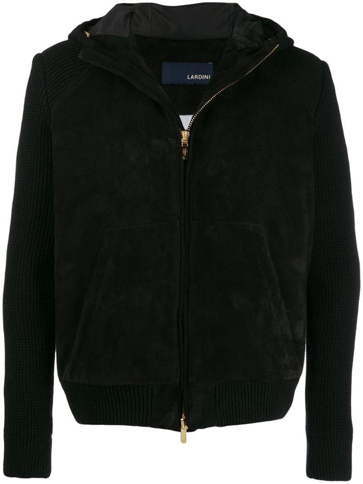 Lardini Casual Suede Hooded Jacket - Black