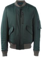 Lanvin Classic Bomber Jacket, Men's, Size: 46, Green, Cupro/cotton/polyurethane/leather