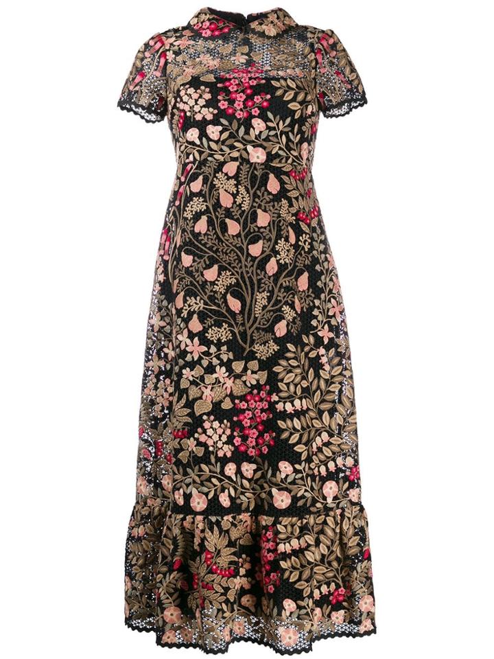 Red Valentino Floral Vines Embroidered Dress - Black