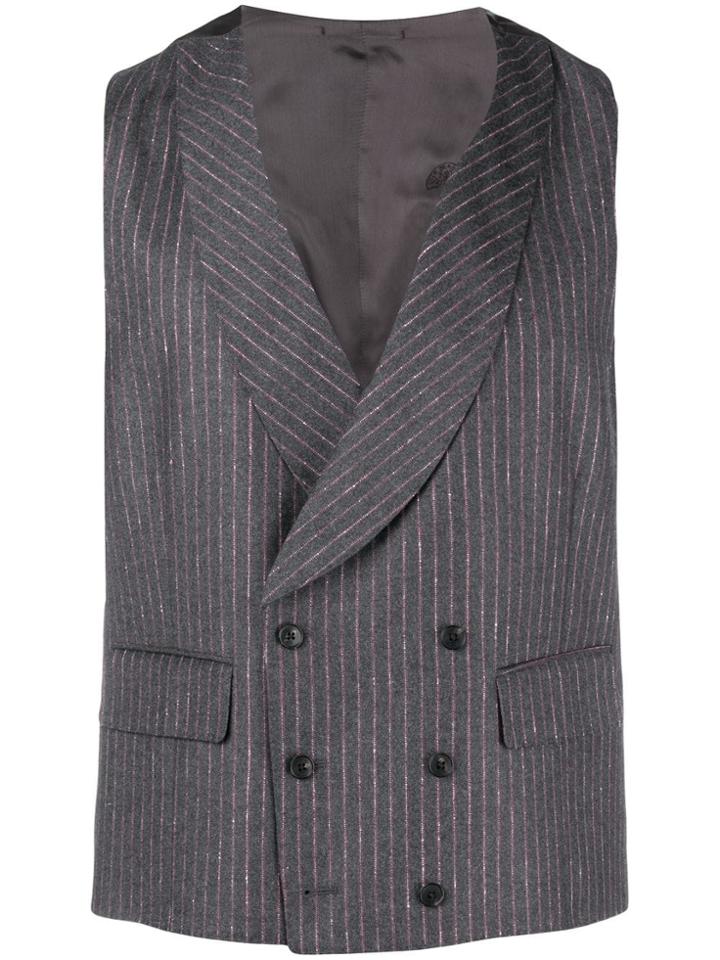 Gabriele Pasini Striped Double Breasted Waistcoat - Grey