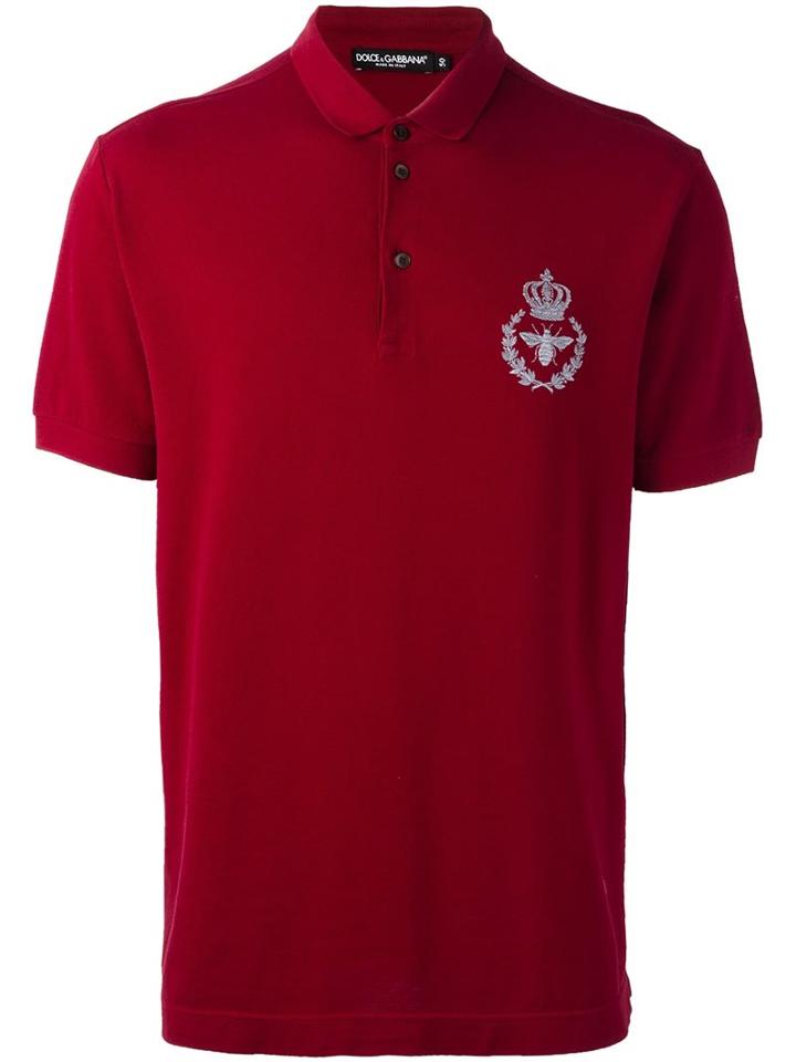 Dolce & Gabbana Crown & Bee Polo Shirt, Men's, Size: 48, Red, Cotton