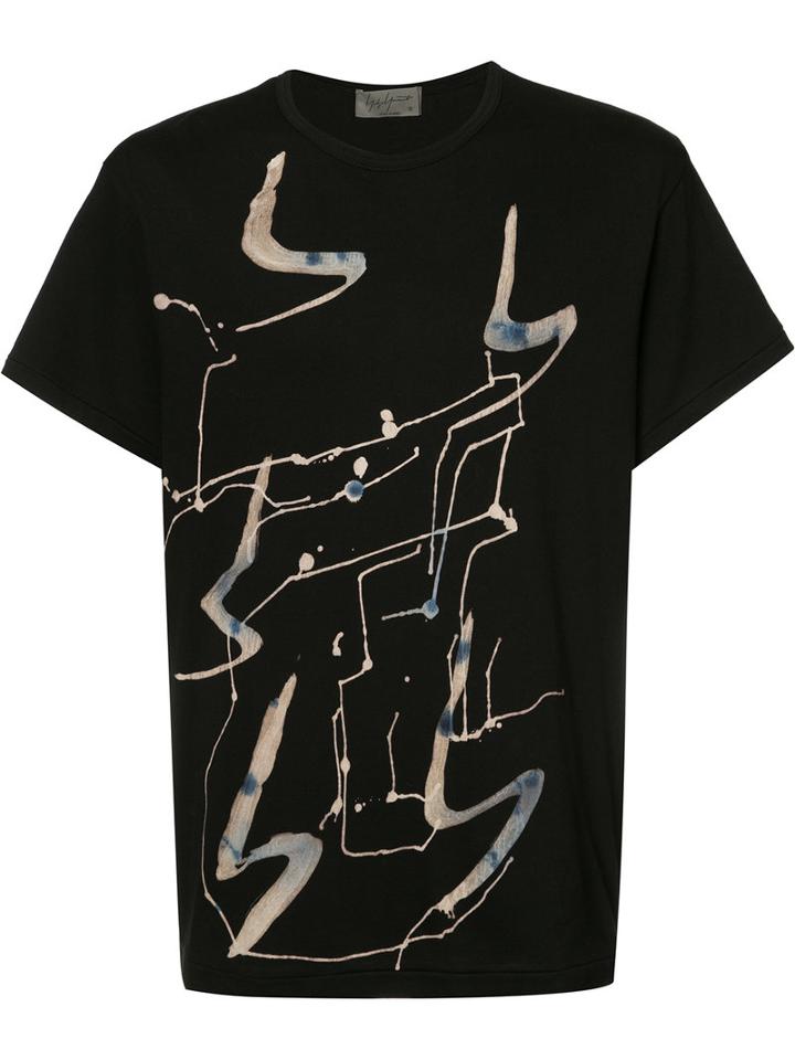 Yohji Yamamoto Splattered T-shirt, Men's, Size: 3, Black, Cotton