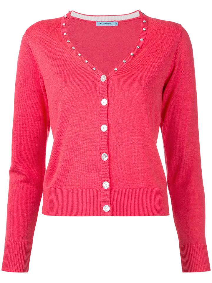 Guild Prime - V-neck Cardigan - Women - Acrylic/rayon - 34, Red, Acrylic/rayon