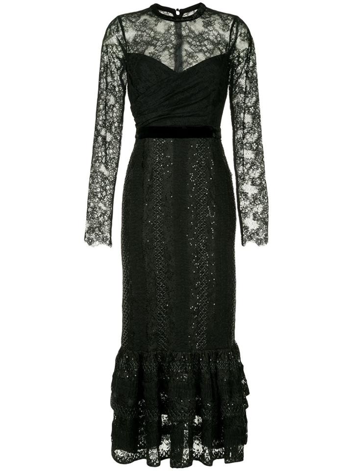 Three Floor Lace Fitted Dress - Black