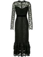 Three Floor Lace Fitted Dress - Black