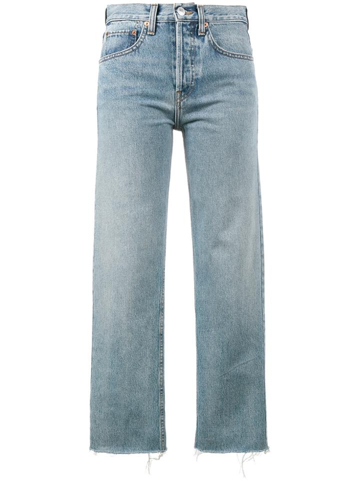 Re/done Stove Pipe 27 Cropped High Waist Jeans - Blue