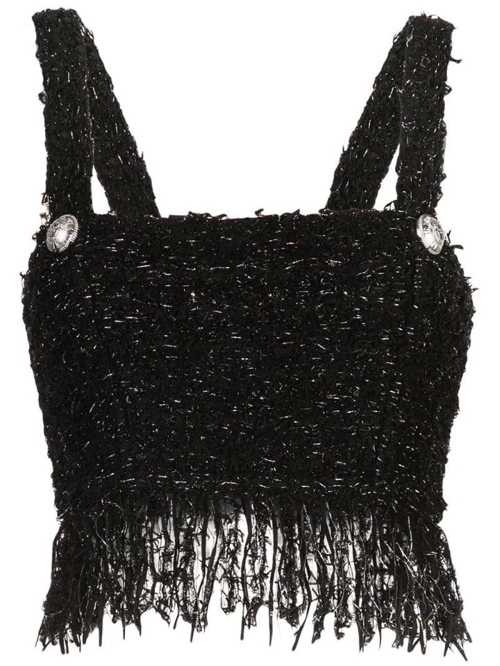 Balmain Cropped Tweed Tank Top - Eac Noir Argent