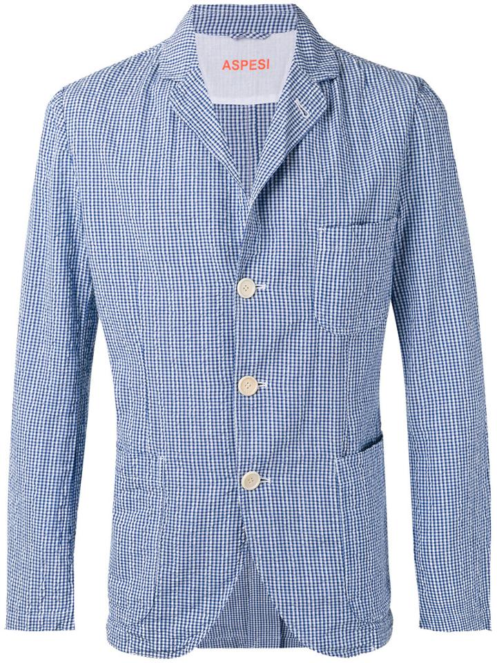 Aspesi - Checkered Blazer - Men - Cotton - S, Blue, Cotton